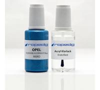 Lackstift Set passend für Opel M0RD Topasblau/Bright Blue + Klarlack 20ml | Wasserbasislack wie vom Lackierer, nach Original-Farbcode gemischt, Pinsel im Deckel, für Steinschlag und Kratzer