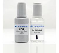Lackstift Set passend für Opel M0ZR Aluminium Grau 20ml + Klarlack 20ml | Wasserbasislack wie vom Lackierer, nach Original-Farbcode gemischt, Pinsel im Deckel, für Steinschlag und Kratzer