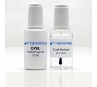 Lackstift Set passend für Opel P0PR Kaolin Weiß 20ml + Klarlack 20ml | Wasserbasislack wie vom Lackierer, nach Original-Farbcode gemischt, Pinsel im Deckel, für Steinschlag und Kratzer
