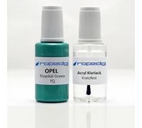 Lackstift Set passend für Opel YQ Tropikal Green 20ml + Klarlack 20ml | Wasserbasislack wie vom Lackierer, nach Original-Farbcode gemischt, Pinsel im Deckel, für Steinschlag und Kratzer