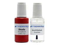 Lackstift Set passend für Skoda G2 Tornadorot 20ml + Klarlack 20ml | auch LY3D, Wasserbasislack wie vom Lackierer, nach Original-Farbcode gemischt, Pinsel im Deckel, für Steinschlag und Kratzer