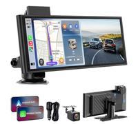 LAMTTO Wireless CarPlay Display mit Dashcam Vorne Hinten 4K+1080P, 9,26 Zoll Bildschirm für AppIe CarPlay & Android Auto mit 64GB MicroSD-Karte,Navigation,Bluetooth,Mirror Link, Sprachassistenz, FM
