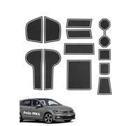 LANGBEAN Antirutschmatten für VW Polo MK6 2018-2024, 12 Stück Gummimatten für Mittelkonsole, Ablagefach, Becherhalter, integrierter Türschlitz, Armlehnenkasten, Schwarz & Weiß