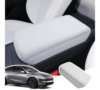 LANGBEAN Armlehnenabdeckung für Tesla Model Y Juniper 2025 2026, Mittelarmlehne Abdeckung aus PU-Leder, Armlehnenschutzhülle Mittelkonsole Zubehör zur Erhöhung der Armlehne, Weiß