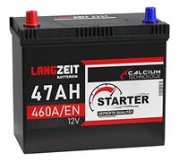 LANGZEIT ASIA Autobatterie 47Ah 12V 460A/EN ASIA Batterie Plus-Pol Links 30% mehr Startleistung ersetzt 45Ah