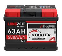 LANGZEIT Autobatterie 12V 63Ah 580A/EN Starterbatterie +30% mehr Leistung ersetzt Batterie 60Ah 55Ah 56Ah 62Ah 65Ah 64Ah