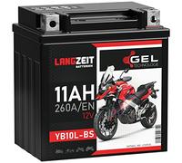 LANGZEIT YB10L-BS Motorradbatterie GEL 12V 11Ah 260A/EN 51113 YB10L-A2 YB10L-B2 Batterie 12V doppelte Lebensdauer vorgeladen auslaufsicher wartungsfrei