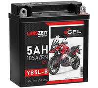 LANGZEIT YB5L-B GEL Motorradbatterie 12V 5Ah 105A/EN Gel Batterie 12V Roller Batterie doppelte Lebensdauer entspricht 50512 CB5L-B 12N5.5-3B vorgeladen auslaufsicher wartungsfrei ersetzt 4Ah