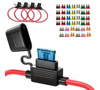 LAOMAO 4 Stück 10AWG Sicherungshalter 12V Inline Wasserdicht - Kfz Flachsicherungshalter Set mit 40 Flachsicherungen (2A-40A) - Hochleistungs für LKW, Auto, Wohnmobil, Boot, 40A Max
