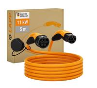 Lapp Mobility Typ 2 Ladekabel 11 KW, Orange, Buchse auf Stecker, Glatt, 20 A, 3-Phasig, E-Auto Ladekabel, Mode 3, 5m