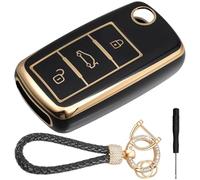 LbsAMP Autoschlüssel Hülle 3 Tasten Tup Kompatibel für VW Golf 5 6 Polo Touran Touareg Passat MK6 Skoda Fabia Seat Schlüsselhülle mit Schlüsselanhänger Autoschlüssel Cover Schutzhülle - Schwarz