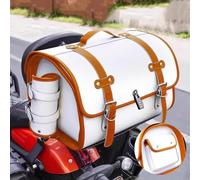 LDKH Motorrad Hecktasche für Vespa GTS GTV 250 300, Leder Wasserdichter Retro Motorrad Tasche, Große Kapazität Motorrad Aufbewahrungstasche, Motorrad Zubehör,normal-D White + Brown