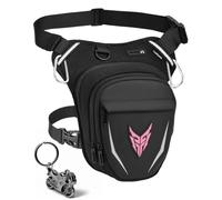 Leathario Motorrad Beintasche Damen und Herren，Leg Bag Wasserdicht，Oberschenkeltasche mit Erweiterbarem Stauraum，Tasche Bein für Radfahren Wandern，Gürteltasche mit 2 Karabinern Reflexstreifen Schwarz