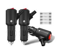 Leloco 3 Stück KFZ Universal 12V Zigarettenanzünder Stecker, 12V-24V Sicherheits-Universalstecker Normstecker mit LED-Schalter und 4 Stück 15A Sicherung für Auto LKW PKW Motorrad Navi usw