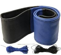 Lenkradbezug schwarz blau echt Leder 37-39 cm zum Schnüren Lenkrad Schoner