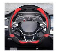 Lenkradhülle Für Skoda Für Octavia Für Fabia Für Kamiq Für Rapid 2020-2023 Carbonfaser-Leder D-Form Autolenkradabdeckung Lenkradbezug(Rot)