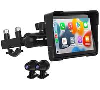 Lescars Dashcam: Motorrad-Navi-Display, 5", CarPlay- & Android-Auto-komp., 2 Kameras (Motorrad Kamera, Dashcam, eBike)
