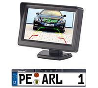 Lescars Funk-Rückfahrkamera mit 10,9-cm-TFT-Monitor Rückfahrhilfe im Nummernschild Parksensoren Rückfahrhilfe Rückfahrkamera Rückfahrwarner Warner Pieper Abstandswarner Abstandsanzeige Bildschirm Display Abstand Beeper Kamera Rückwärtsgang Rückwärtswarne…