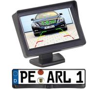 Lescars Rückfahrkameras: Funk-Rückfahrkamera in Nummernschildhalter m. Monitor & Abstandswarner (Funk Rückfahrkameras mit Monitoren)