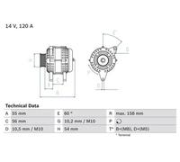 Bosch Lichtmaschine 0 986 047 330 – 14V 120A für Vauxhall/Opel