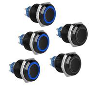 5 Stück 16mm Schalter 12V, 4 Pin Wasserdicht Metall Druckschalter mit LED Licht, EIN/AUS Runde Marine Schalter für Auto KFZ RV LKW Wohnmobil Boot (Schwarz)