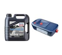 LIQUI MOLY Motorbike 4T 15W-50 Street | 4 L | Motorrad Synthesetechnologie Motoröl | Art.-Nr.: 1689 & Ölwechselkanister | 1 Stk | Ölwechsel-Zubehör | Art.-Nr.: 7055