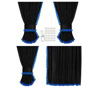 LKW GARDINEN FÜR DAF XF106 XF105 gratis Gardinenhaken schwarz Pompoms-blau