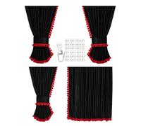 LKW GARDINEN FÜR DAF XF106 XF105 gratis Gardinenhaken schwarz Pompoms-rot