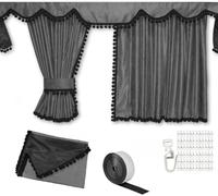 LKW GARDINEN FÜR IVECO S-WAY / HI-WAY Gratis Gardinenhaken grau-Pompoms/schwarz