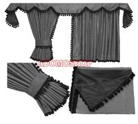 LKW GARDINEN FÜR IVECO S-WAY / HI-WAY Gratis Gardinenhaken grau-Pompoms/schwarz