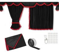 LKW GARDINEN FÜR IVECO S-WAY / HI-WAY Gratis Gardinenhaken Schwarz -Pompoms/rot