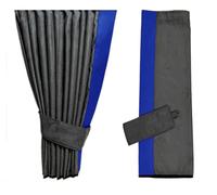 LKW Gardinen für TGX XLX bis 2020, grau mit Blauer Kante aus Kunstleder