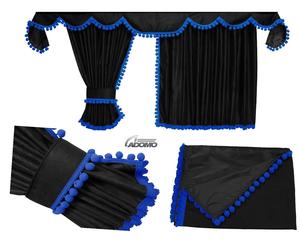 LKW GARDINEN FÜR VOLVO Fh Aero FH5 Gratis Gardinenhaken Schwarz Pompoms /Blau