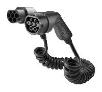 Loady Spiralladekabel Typ 2 bis Typ 2 - 22 kW - 3x32A-LDY-SCC-T2-22-5M Schwarz