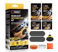 LOCBONDSO Scheinwerfer Aufbereitung Set,22-teilig Headlight Restoration Kit | Vergilbung & Kratzer Entfernen, Nano Versiegelung, P800-P3000 Schleifscheiben, Polierpaste & Bohraufsatz für Auto & Motorrad