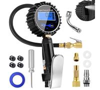 Luftdruckprüfer Reifenfüller Set, 3~200PSI Digitaler Reifenfüller Geeicht mit 20 Stück Zubehör, Multifunktional Digitaler Reifendruckmesser mit LCD-Bildschirm für Auto Motorrad Fahrrad Fahrzeug