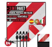 MAGMA | Warntafel Italien Fahrradträger | 3-Pack Warntafel Italien Spanien + 4 Spanngurte + Tasche Anti Kratzer | Warntafel Fahrradträger | Wohnmobil | Warnschild 50x50 cm | Schild Fahrrad Rot