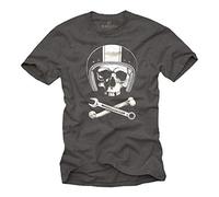 MAKAYA Motorrad T-Shirt für Männer Mechaniker Skull mit Motorradhelm Grau Größe XXXXL