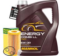 MANN-FILTER Ölfilter + Schraube + MANNOL Combi LL 5W-30, 5 Liter
