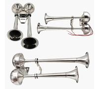 Marine Boot Edelstahl Dual Elektrische Trompete Horn 12V 24V Heavy Duty Laut Leistungsstarke Hupe Komplettset 125dB für Ponton RV Auto LKW Boot (12V)