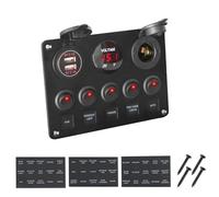 Marineschalter, 12V LED Wasserdicht Kippschalter Panel Dual USB Port Outlet Kombination Digital Voltmeter for Auto Marine RV Schiff(Rood)