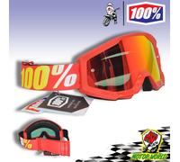 Maske 100% Strata MX Brille Moto-Cross Ofen Objektiv A Spiegel Rot