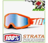 Maske Cross Enduro 100% The Strata Orange Mit Blauen Spiegelgläsern