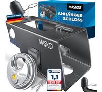 MASKO® Anhängerschloss mit Scharniersystem für Angekoppelte & Abgekoppelte Anhänger | Anhänger Schloss Diebstahlschutz Wohnwagen Kastenschloss inkl.Rundbügelschloss, Schlüssel & Schutzkappe, Anthrazit