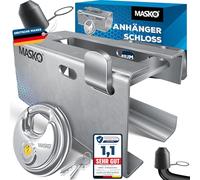 MASKO® Anhängerschloss mit Stecksystem für Angekoppelte & Abgekoppelte Anhänger | Anhänger Schloss Diebstahlschutz Wohnwagen Kastenschloss inkl. Rundbügelschloss & Schlüssel & Schutzkappe, Silber