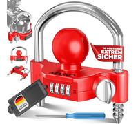 MASKO® Anhängerschloss Zahlenschloss mit 4 Stellig Code für gängige Anhängerkupplung Anhängerkugelsperrkupplung einfache Montage Diebstahlschutz Wohnwagen Anhänger Abschleppsperre Stahlbügel Rot