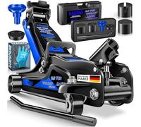 MASKO® Wagenheber hydraulisch 2,5T Flache Hubhöhe 85-360mm inkl. Koffer + 3X Gummiauflage + Handschuhe KFZ Rangierwagenheber hydraulischer 360° Rollen Heber Unterstellbock