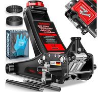 MASKO® Wagenheber hydraulisch 3T Flache Hubhöhe 85-460mm 3X Gummiauflage KFZ Rangierwagenheber SUV, 360° Rollen, inkl. Handschuhe, Rollen Heber Unterstellbock für tiefergelegt bis hoch