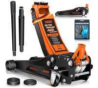 MASKO® Wagenheber hydraulisch 3T Flache Hubhöhe 85-485mm 3X Gummiauflage KFZ Rangierwagenheber SUV, 360° Rollen, inkl. Koffer + Handschuhe Rollen Heber Unterstellbock für tiefergelegt bis hoch