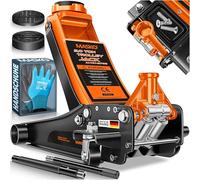 MASKO® Wagenheber hydraulisch KFZ Rangierwagenheber SUV, 360° Rollen inkl. 3X Gummiauflage, Koffer & Handschuhe Heber Unterstellbock für tiefergelegt bis hoch, 3T, Flache Hubhöhe 85-460mm
